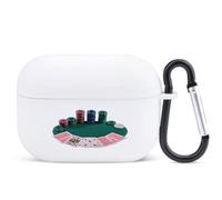 Poker Cards Chips on Table Earbuds Case Suitable for AirPods Pro White | Cute Wireless Headphones Cover with Carabiner