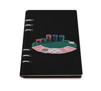 Poker Cards Chips on Table Printed A5 Notebook Binder Refillable Notebook 6 Metal PU Leather Ring Planner Daily Work