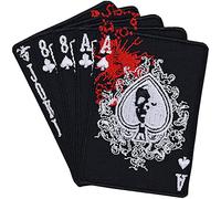 Poker Cards Full House Iron on Patches - Joker Sew on Patch for Poker Lovers, Rockers, Bikers, Heavy Metal - Popular Casino Applique for Jackets, Jeans, Backpacks, Hats, Shirts - 85x85 mm