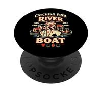 Poker Cards Full House Vintage Catching Fish On The River PopSockets Adhesive PopGrip