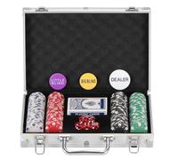 Poker Chips Set for Texas Holdem,Blackjack, Tournaments with Aluminum Case ,2 Decks of Cards, Dealer, Small Blind, Big Blind Buttons and 5 Dice,200 Piece Chips(11.5 Gram)