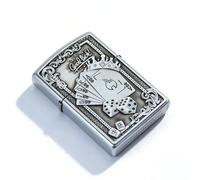 Poker Dice Carved Vintage Butane Lighter Refillable Zinc Alloy Wheel Soft Butane Lighter for Men Dad Boyfriend Gifts (sliver)