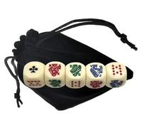 Poker Dice Set Ace K Q J 10 9 - 16mm High-Contrast Multi-Color Card Symbols - 2026 Series - Sunlit Ivory Rounded Corners Clubs Ace (1 Set - Casual Play)