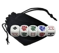 Poker Dice Set Ace K Q J 10 9 - 16mm High-Contrast Multi-Color Card Symbols - 2026 Series - White Rounded Corners Clubs Ace (1 Set - Casual Play)