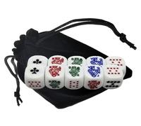 Poker Dice Set Ace K Q J 10 9 - 16mm High-Contrast Multi-Color Card Symbols - 2026 Series - White Rounded Corners Clubs Ace (2 Sets - Game Night Pack)