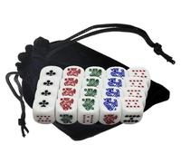 Poker Dice Set Ace K Q J 10 9 - 16mm High-Contrast Multi-Color Card Symbols - 2026 Series - White Rounded Corners Clubs Ace (4 Sets - Table Pack)