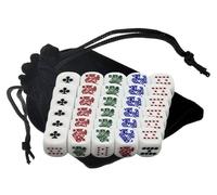 Poker Dice Set Ace K Q J 10 9 - 16mm High-Contrast Multi-Color Card Symbols - 2026 Series - White Rounded Corners Clubs Ace (6 Sets - Party Pack)