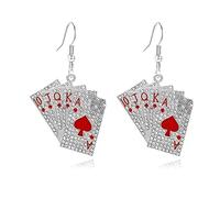 Poker Earrings for Women Hearts And Spades A Ace Playing Cards Earrings Halloween Card Gambling Casino Jewelry Gift, M, Alloy Steel, No Gemstone