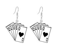 Poker Earrings for Women Hearts And Spades A Ace Playing Cards Earrings Halloween Card Gambling Casino Jewelry Gift, M, Alloy Steel, No Gemstone