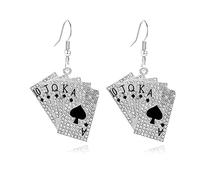 Poker Earrings for Women Hearts And Spades A Ace Playing Cards Earrings Halloween Card Gambling Casino Jewelry Gift, M, Alloy Steel, No Gemstone