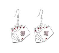 Poker Earrings for Women Hearts And Spades A Ace Playing Cards Earrings Halloween Card Gambling Casino Jewelry Gift, M, Alloy Steel, No Gemstone