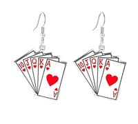 Poker Earrings for Women Hearts And Spades A Ace Playing Cards Earrings Halloween Card Gambling Casino Jewelry Gift, M, Alloy Steel, No Gemstone