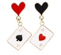 Poker Earrings for Women, Red Heart Spade Drop Dangle Earrings Asymmetric Playing Card Jewelry Costume Accessories for Women Halloween Carnival Party Gifts