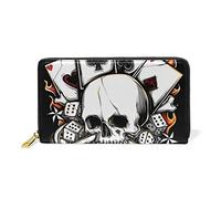 Poker Gambler Bone Skull Wallet Real Leather Zipper Coin Phone Purse Clutch for Women