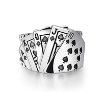 Poker Games Casino Ring Stainless Steel Diamond Spade Flush Playing Cards Statement Band Ring Vintage Gambling Punk Jewelry Adjustable for Women Men (Spade)