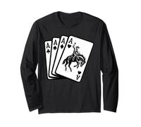 Poker Hand 4 Aces Bronco Riding Cowboy Rodeo Playing Cards Long Sleeve T-Shirt