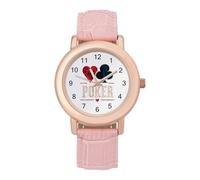 Poker Heart Plums Women's Leather Strap Band Watch Pink Ladies Three-Hand Wrist Watches