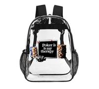 Poker Is My Therapy Funny Clear Backpack Waterproof Transparent Bag See Through Rucksack with Adjustable Straps
