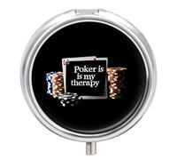 Poker is My Therapy Funny Round Pill Organizer Travel Pharmacy Box Portable Medicine Case with 3 Compartments