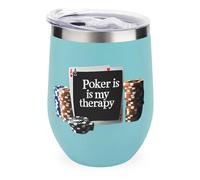 Poker is My Therapy Funny Stainless Steel Eggshell Cup 12oz Double Layer Vacuum Red Wine Cups U-Shaped Tumbler with Lid