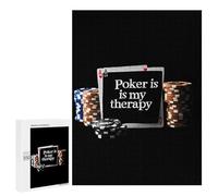 Poker Is My Therapy Funny Wooden Puzzle with Storage Box Adults Vertical Jigsaw Puzzles Challenge Gift for Family Game