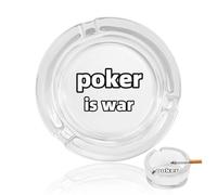 Poker Is War Funny Glass Ashtray Round Decorative Smoking Ashtrays 3.3" for Home Office Indoor