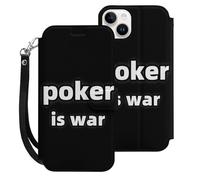 Poker Is War Leather Wallet Phone Case Compatible with iPhone 15 Series Wrist Strap Printed Flip Protective Cover