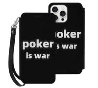 Poker Is War Leather Wallet Phone Case Compatible with iPhone 16 Series Printed Wrist Strap Flip Protective Cover