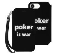 Poker Is War Leather Wallet Phone Case Compatible with iPhone 16 Series Printed Wrist Strap Flip Protective Cover