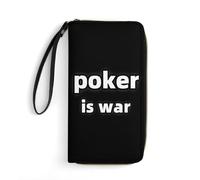 Poker is War Leather Zipper Wallet with Wrist Strap Men's Coin Purse Large Capacity Credit Card Holder