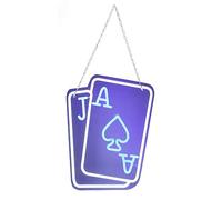 Poker LED Neon Signs for Wall Decor, Playing Cards Neon Light, Blue Glow USB Powered Neon Sign with Hanging Chain, Acrylic Material Casino Bar Hotel Play Room Birthday Party Decor