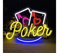 Poker Neon Sign, Playing Cards Neon Signs for Wall Decor Casino Game Room Art, USB Powerd LED Gamer Neon Light for Bar Club Cafe, Decoration, Birthday Gift, 15.75"×11.81"