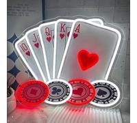 Poker Neon Sign with Royal Flush Playing Cards & Poker Chips USB Dimmable