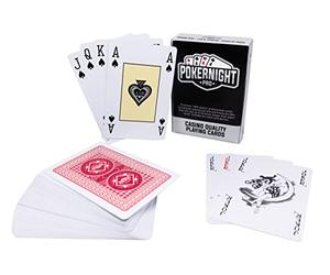 Poker Night Pro Bridge Playing Cards | Bridge Size Cards UK | Plastic 100% Waterproof, Red Backs | Premium Single Deck, 4-Pip Regular Index | Canasta, Rummy, Whist