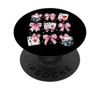 Poker Player Casino Gambling Gambler Girl Coquette Bow Pink PopSockets Adhesive PopGrip