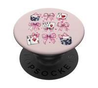 Poker Player Casino Gambling Gambler Girl Coquette Bow Pink PopSockets Adhesive PopGrip
