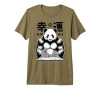 Poker Player Lucky Panda Bear Japanese Kanji Funny Four Aces Premium T-Shirt