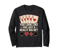 Poker Player Royal Flush Cards Gambler Bet Casino Vintage Long Sleeve T-Shirt