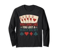 Poker Player Royal Flush Cards Gambler Bet Casino Vintage Long Sleeve T-Shirt
