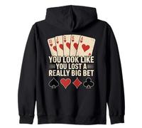 Poker Player Royal Flush Cards Gambler Bet Casino Vintage Zip Hoodie