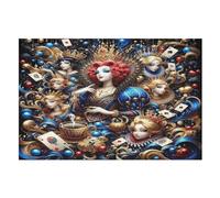 Poker Queen Jigsaw Puzzles for Kids 1000 Pieces 3d Poker Queen Wooden Puzzle Decompression Game for Adults Women Kids Girl Family Gathering Educational Game Toys （75×50cm）