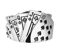 Poker Ring Jewelry, Open Adjustable Band, Flush Rhinestone Playing Cards, Vintage Style Accessory, Women Men Fashion Rings, Statement Party Jewelry for Casual Formal Events Birthday