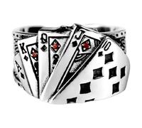 Poker Ring Jewelry, Open Adjustable Band, Flush Rhinestone Playing Cards, Vintage Style Accessory, Women Men Fashion Rings, Statement Party Jewelry for Casual Formal Events Birthday