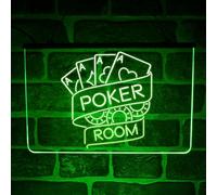 Poker Room Casino LED Neon Sign - Hanging Multicolour Light-Up Wall Display for Game Room, Home Bar, Man Cave or Card Night (USB Powered) (Multi-colour)