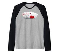 Poker Royal Flush Hearts Double Casino Card Game Lover Raglan Baseball Tee