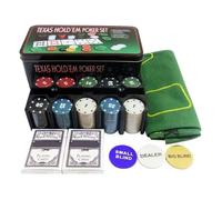 Poker Set, Chips, Game Tokens, 200-Piece Clay Chip Collection, Multicoloured Professional Accessory Kit with Storage Case, Travel Game Pack for Home Meetings, Holiday Party Night Organiser