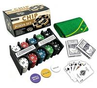 Poker Set, Complete Set with Table Felt, 200 Chips, 2 Decks and Dealer Buttons, for Party and Entertainment.