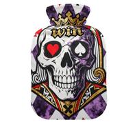 Poker Skull King Winner Cute hot Water Bottle with Soft Cover, 1L Warm Water Bottle for Bed for Tummy Warmer, Neck Shoulder Warmer, Bolsa para agua Caliente