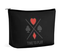 Poker Symbols Time to Play Makeup Bag Portable Travel Cosmetic Bag Large Zipped Pouch PU Leather Organizer Bag Toiletry Bag