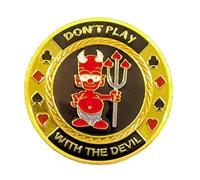 Poker Totems Poker Card-Guard | 30g Gold Card Protector Chip | 8 Styles To Choose from | Plastic Protector Case Included | Poker Accessories | 40mm Gold Coin (Don't Play With The Devil)